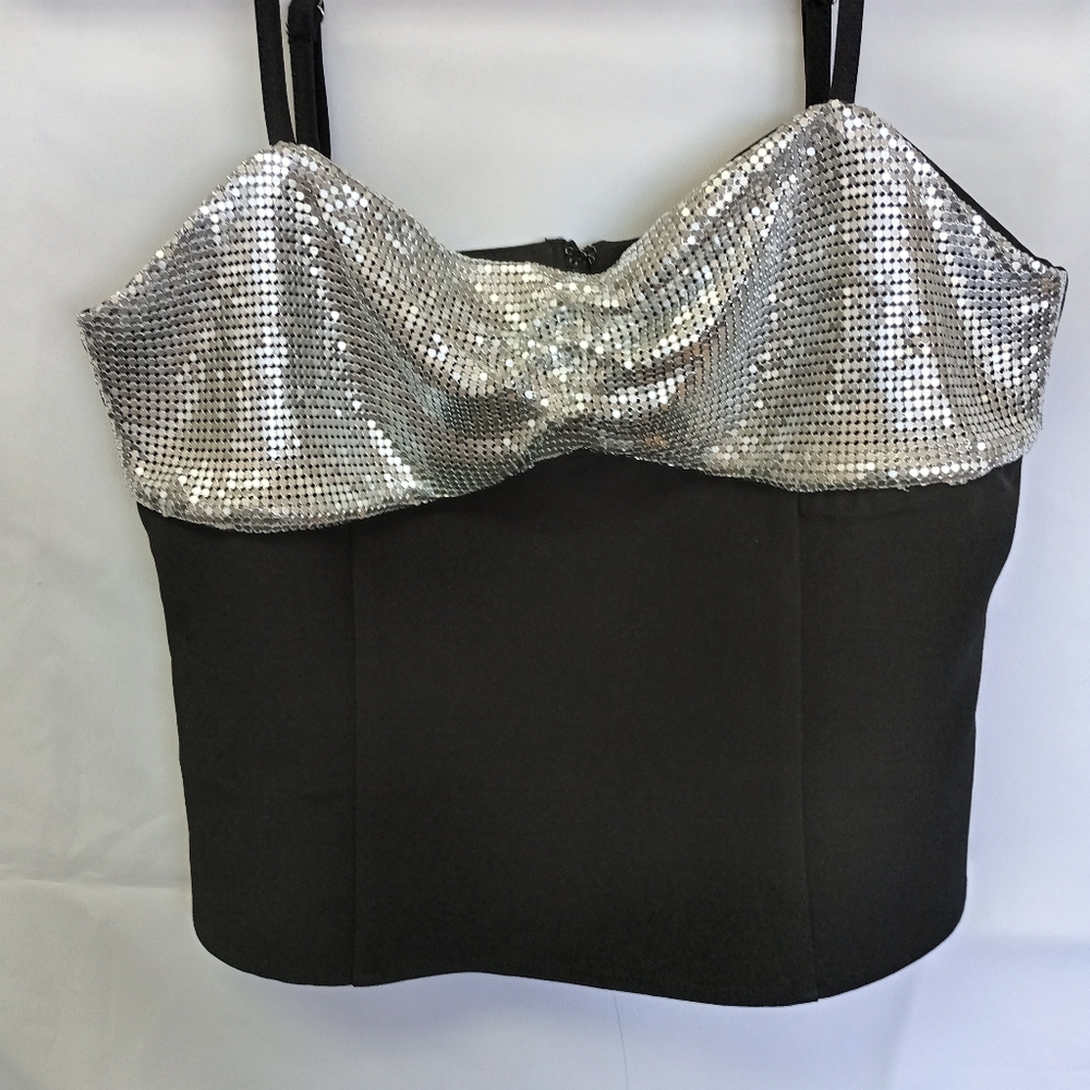 Forever 21 Silver Black Sequin Bustier Camisole